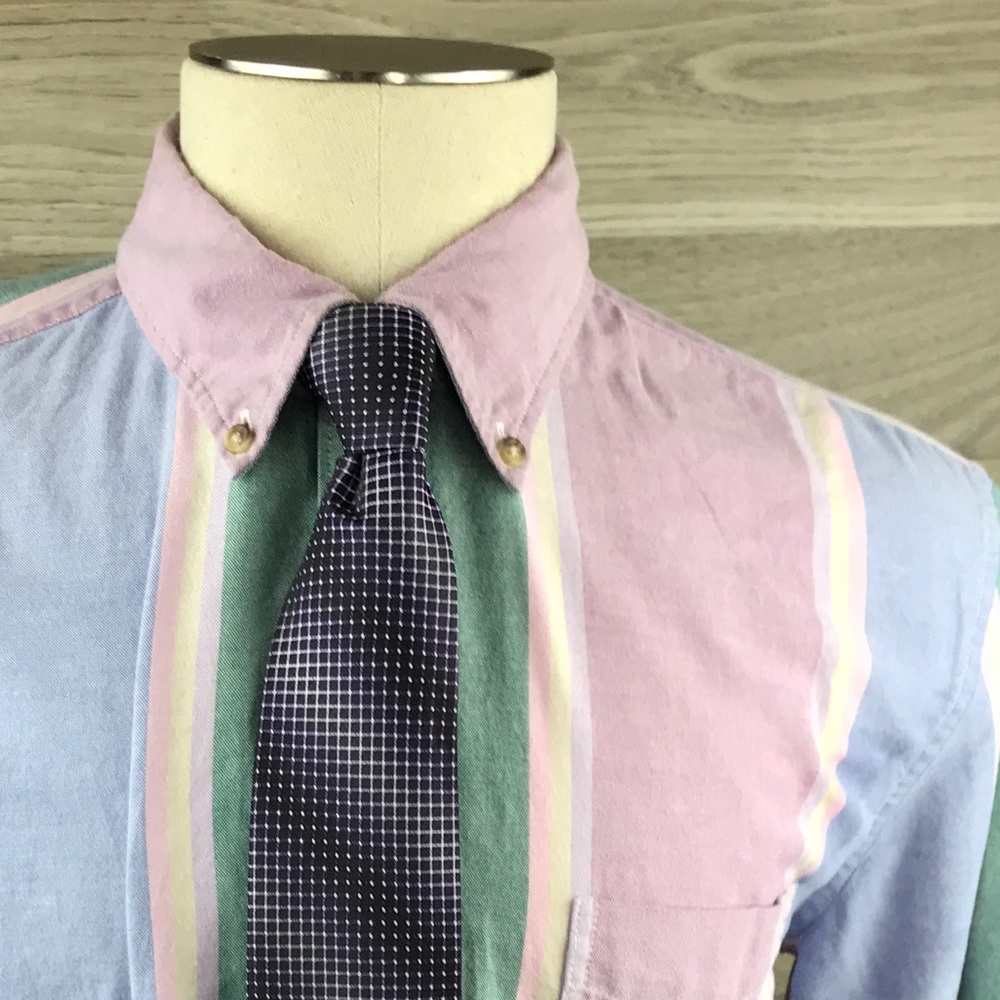 J. Crew Organic Oxford Men’s Large Slim Fit Color Block Longsleeve Button Up